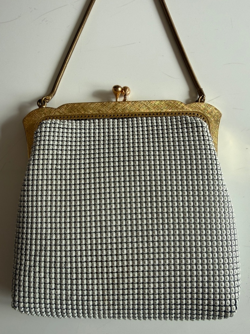 Oroton White Beaded Evening Clutch with Gold Frame - Picture 3 of 12